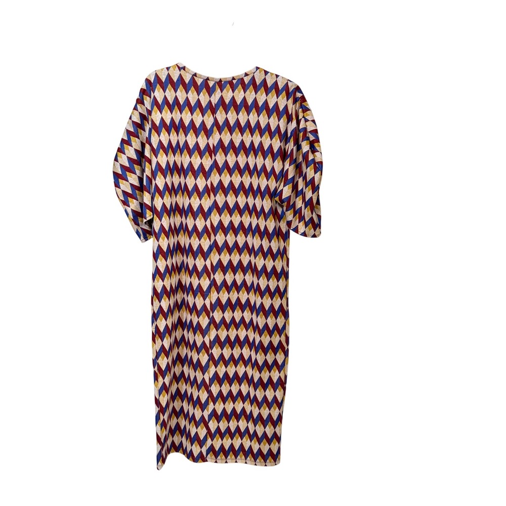 Zara Woman Basic Geometric Harlequin Diamond Knit Midi Shift Dress Multicolor M - Picture 4 of 7
